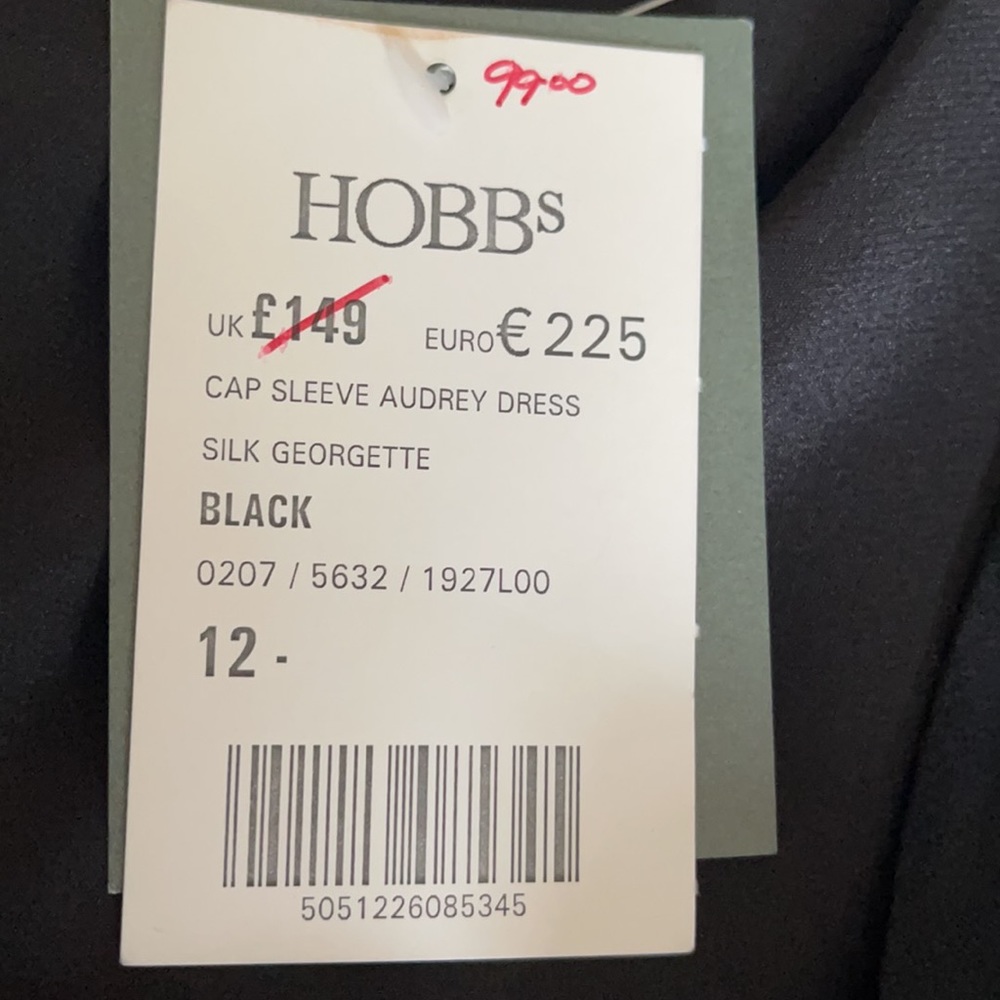 NWT Hobbs Black Silk Georgette cap sleeve dress 8 - Picture 9 of 14